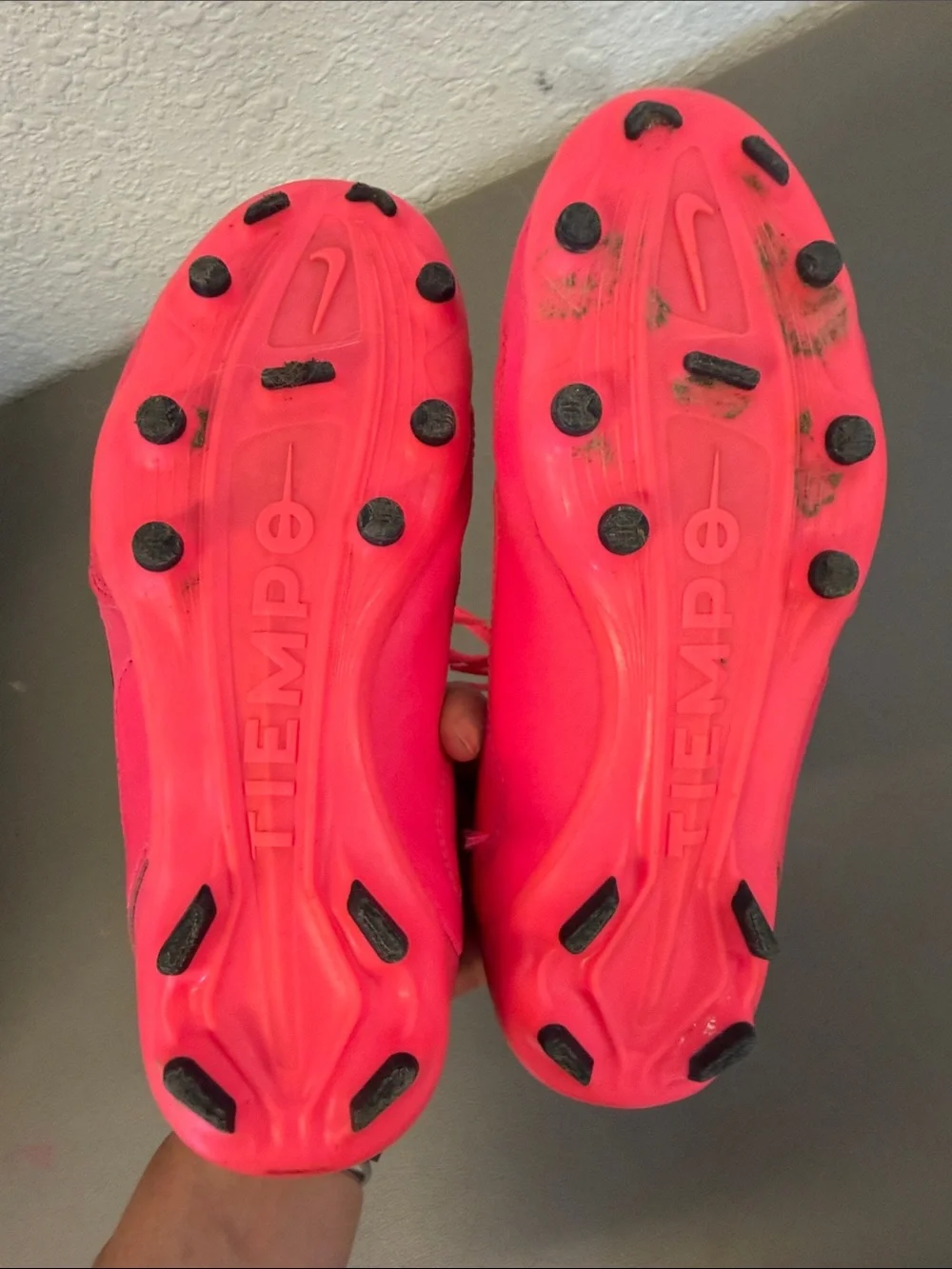 Nike Pink Tiempo Soccer Cleats with Black Swoosh